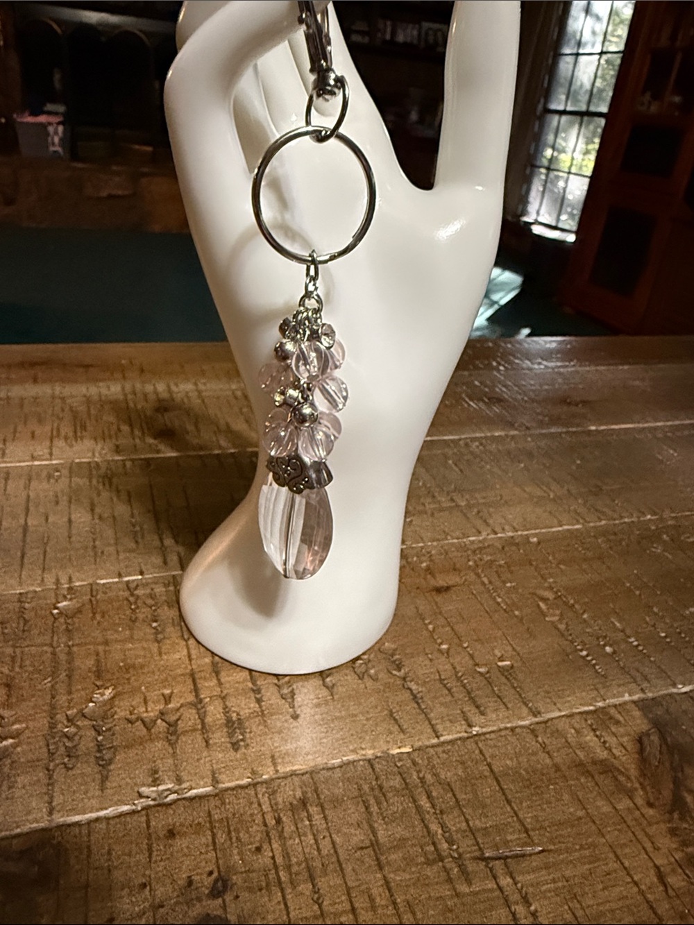 Crystal Drop Keychain with Pink Bead Cluster